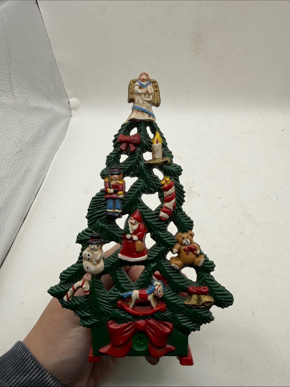 Vtg Cast Iron Christmas Tree Tealite Decor Candle Santa Snowman Bear Collectible - Picture 15 of 15